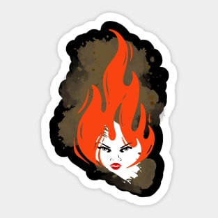 Sensuality like a flame - white face of a woman with flaming hair Sticker